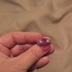 Kohls Silver Ring with Heart-Shaped Pink Stone and Clear Accents - Size 7